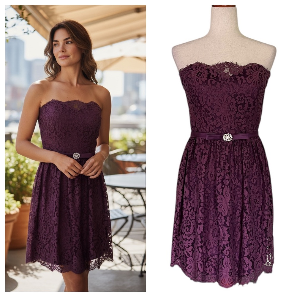 Christina Wu Lace Strapless Formal Dress